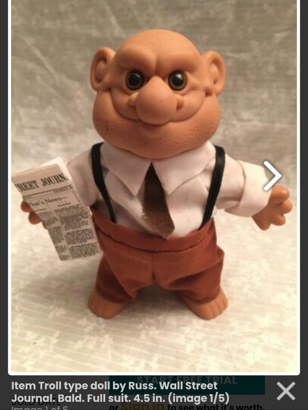Russ Wall Street Troll Doll in Brown Pants with White Shirt